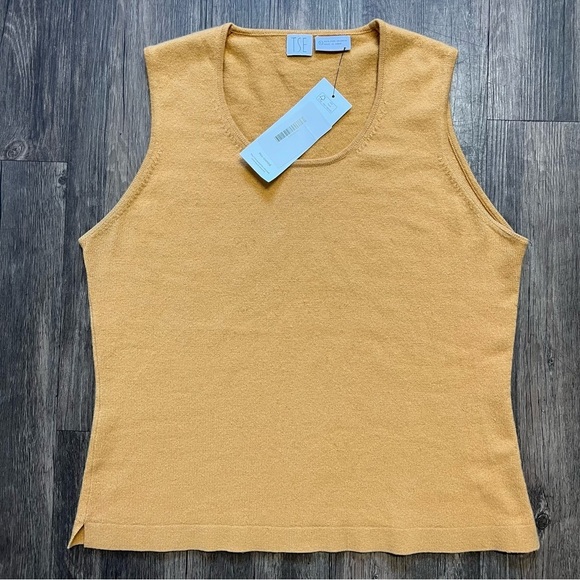 TSE Cashmere Silk Scoop-Neck Tank Top Sleeveless Knit Sweater Low Cut Size L - Picture 4 of 8